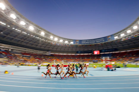 Runners competing in the women's 1500m final at the 14th IAAF World Championships at Luzhniki stadium in Moscow, Russia.