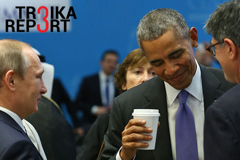 U.S. President Barack Obama , right, talks with Russian President Vladimir Putin, left, prior to a session of the G-20 Summit in Antalya, Turkey.