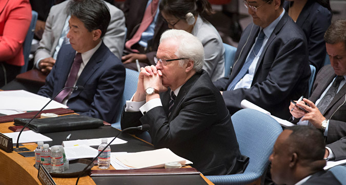 L’ambassadeur russe à l’ONU Vitali Tchourkine à la réunion du Conseil de sécurité de l’ONU à New York, le 18 juillet 2014.