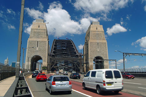 Cars crossing Harbour Bridge, Sydney, New South Wales, Australia