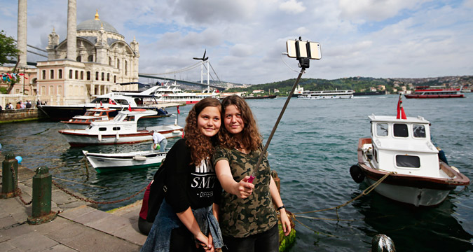 Tourists at the Ortakoy square in Istanbul.