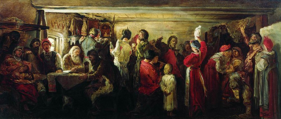 　『タンボフ州の村の結婚式』、アンドレイ・リャブシキン、1880年。