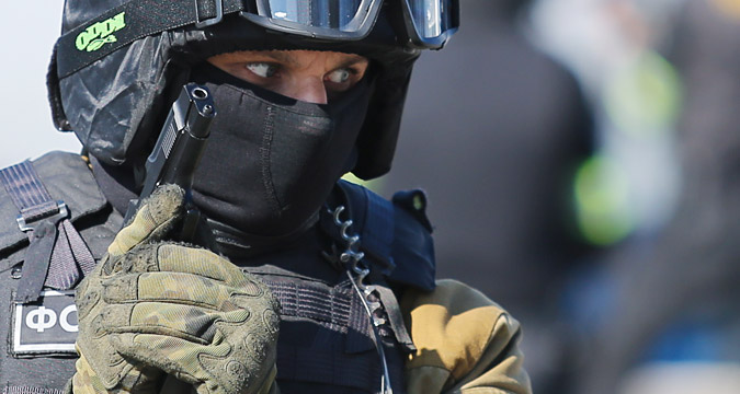 KALININGRAD, RUSSIA. MARCH 18, 2015. Russia's Interior Ministry and Emergency Ministry officers take part in an anti-terrorism drill in Kaliningrad.