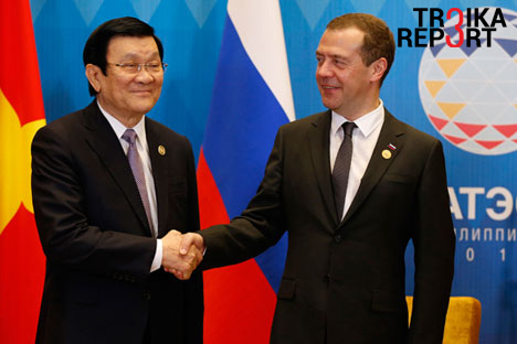 Prime Minister Dmitry Medvedev at a meeting with Truong Tan Sang, President of the Socialist Republic of Vietnam, on the sidelines of the APEC Leaders' Meeting. 
