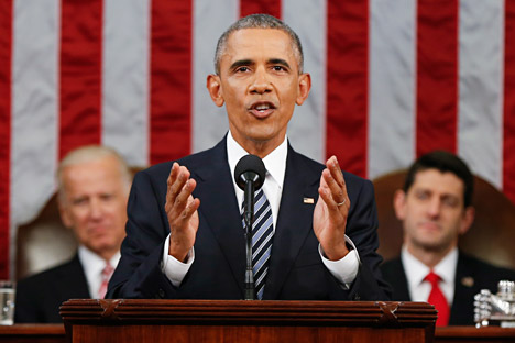 Barack Obama delivers his State of the Union address to a joint session of Congress on Capitol Hill in Washington, DC, January 12, 2016. 