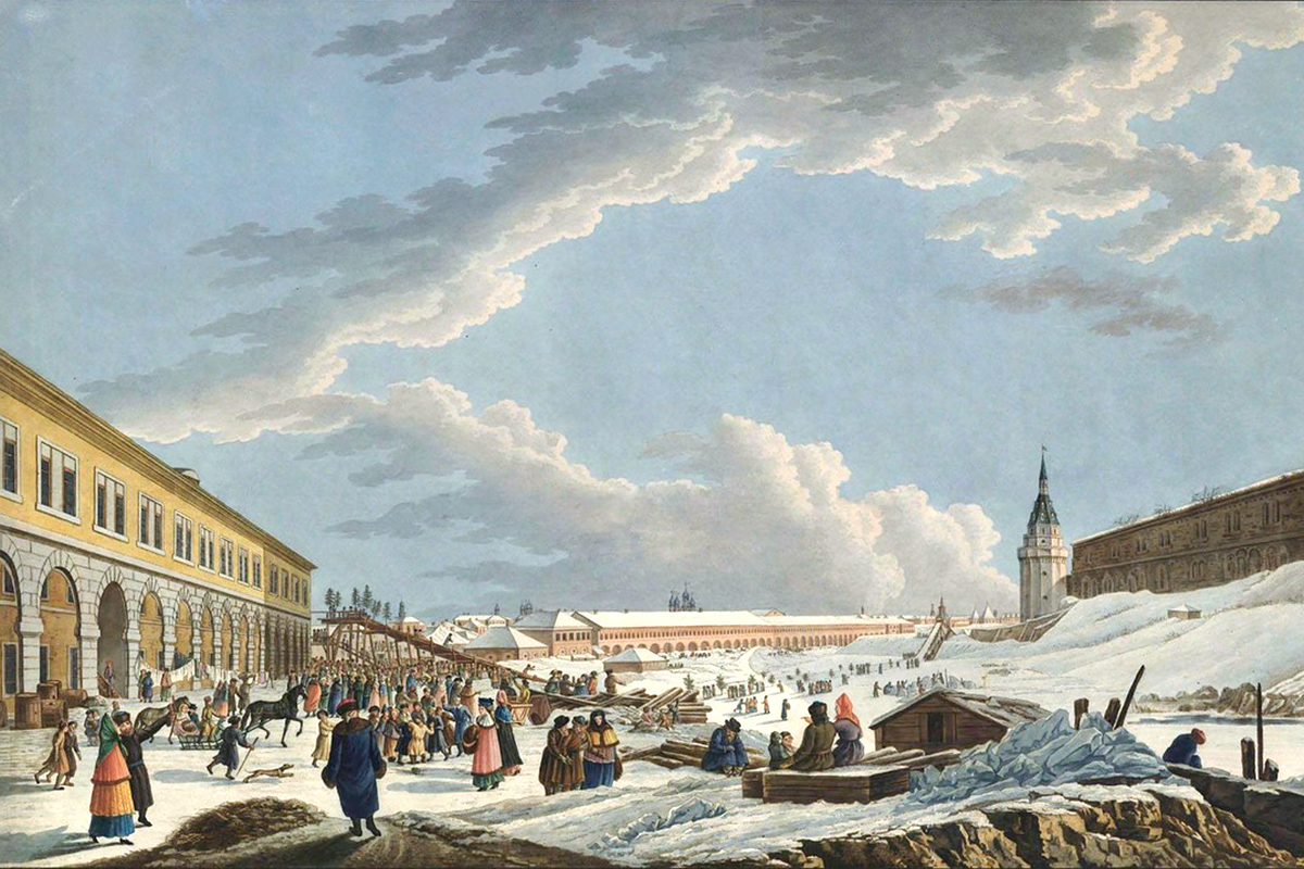 A pintura retrata montes de neve nos entornos do Kremlin. A área mudou no decorrer dos anos. Os muros de tijolos vermelhos construídos em 1485-1495, por exemplo, foram caiados no século 18 e só avermelharam novamente em 1947, às vésperas do aniversário de 800 anos de fundação de Moscou.