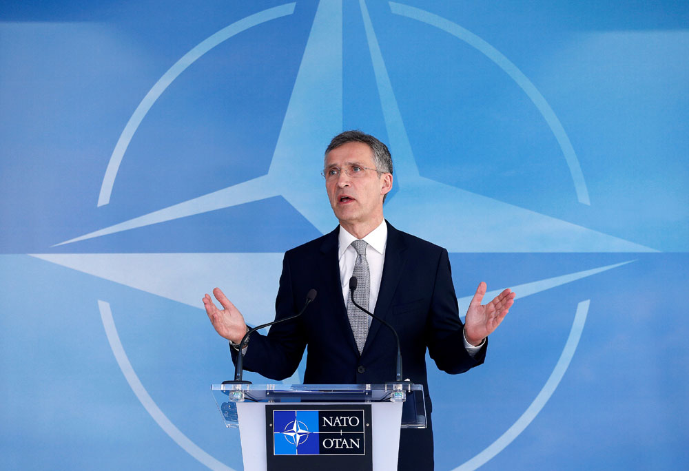 NATO Secretary General Jens Stoltenberg speaks after a NATO-Russia Council at the Alliance's headquarters in Brussels, Belgium.