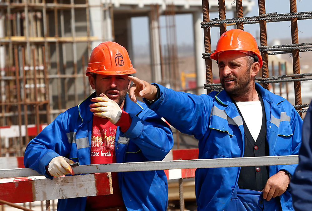 Workers at the construction site of the Yuzhny Airport's passenger terminal in Rostov-on-Don.