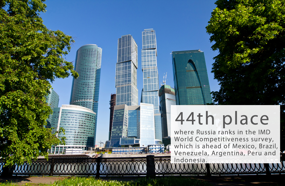 On May 30, the IMD World Competitiveness Center released a global competitiveness report. The Russian Federation took 44th place, which is one place higher than in 2015. The IMD World Competitiveness ranking is the leading assessment of the competitiveness of 61 countries based on more than 340 criteria divided into four principal groups: economic performance, government efficiency, business efficiency and the state of infrastructure.Based on IMD criteria, the major strengths of the Russian economy are the state of public finances, tax policy and the labor market. At the same time labor productivity, organizational structure and governance practices were listed as constraining economic development in the country.The Moscow Business School indicated the main challenges that will affect Russia’s economic performance in 2016. They include a dramatic decrease of customer demand and purchasing capacity, new actors on the global energy market, low investment activity and parliamentary elections. The growing threat of local and global terrorism is also a major concern.Read more: Why is Russia borrowing money on the foreign markets?