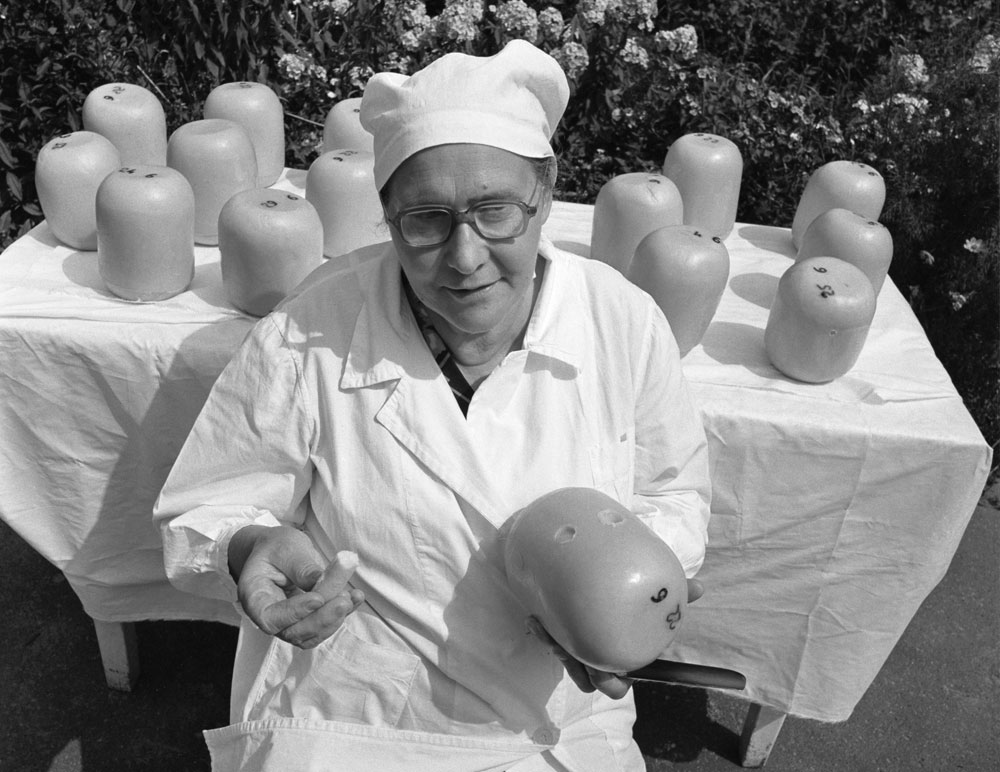 1986. Nina Chervyachenko, chief cheese-maker of the Maryino collective farm in the Kursk region (500 south of Moscow).