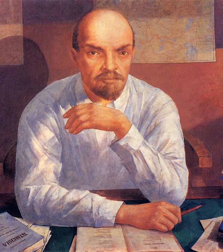 　レーニンの肖像画、1934年。ペトロフ＝ヴォドキンは傑出した画家、卓越した素描家、独創的な理論家、天性の教師、才能豊かな作家で、著名な有名人だった。彼は多才で他に類をみないアーティスト、時代の寵児で、ロシア革命の指導者ウラジミール・レーニンなど、さまざまな対象に関心を示した。