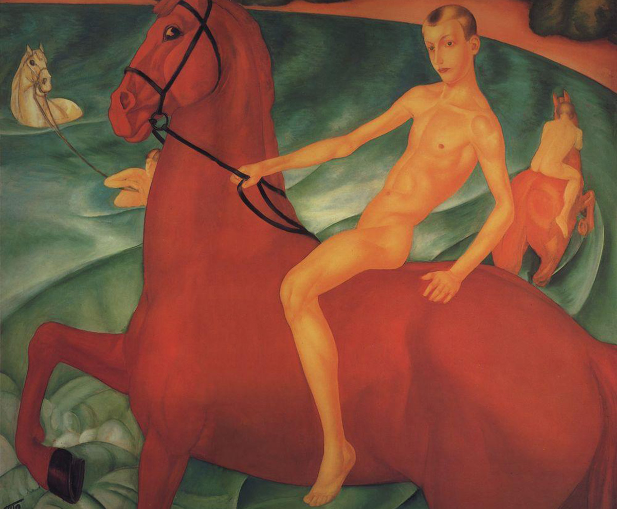 Kuzma Petrov Vodkin, Il bagno del cavallo rosso, 1912