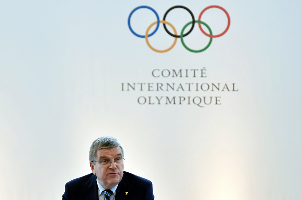 Thomas Bach, President of the International Olympic Committee, attending a press conference in Lausanne. An IOC summit in Lausanne is to discuss access by Russian track-and-fielders to the Olympic Games in Rio de Janeiro following the IAAF decision to extend the Russian Athletics Federation barring.