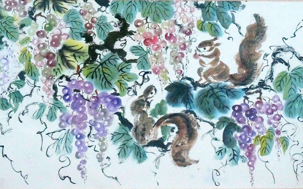 Savuk uses Chinese ink and mineral paint on rice paper.