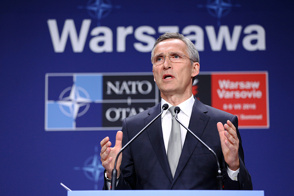 NATO Secretary General Jens Stoltenberg speaks at a news conference during the NATO Summit in Warsaw, Poland, July 9, 2016.