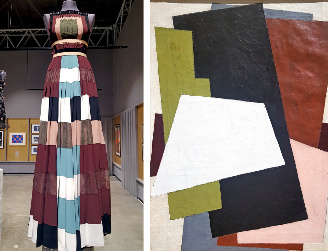 The Jewish Museum and Tolerance Center in Moscow presents the exhibition “Time Effect: the Influence of the Russian Avant-Garde on Modern Fashion”. / Valentino, Spring-Summer 2016; Lubov Popova, Painterly Architectonic, 1917.