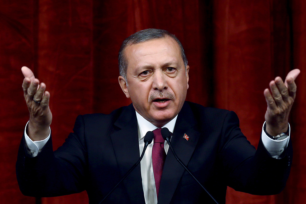 Turkey President delivers a speech commenting on those killed and wounded during a failed July 15 military coup, in Ankara, Turkey, on July 29, 2016. The government crackdown in the coup's aftermath has strained Turkey's ties with key allies including the United States.
