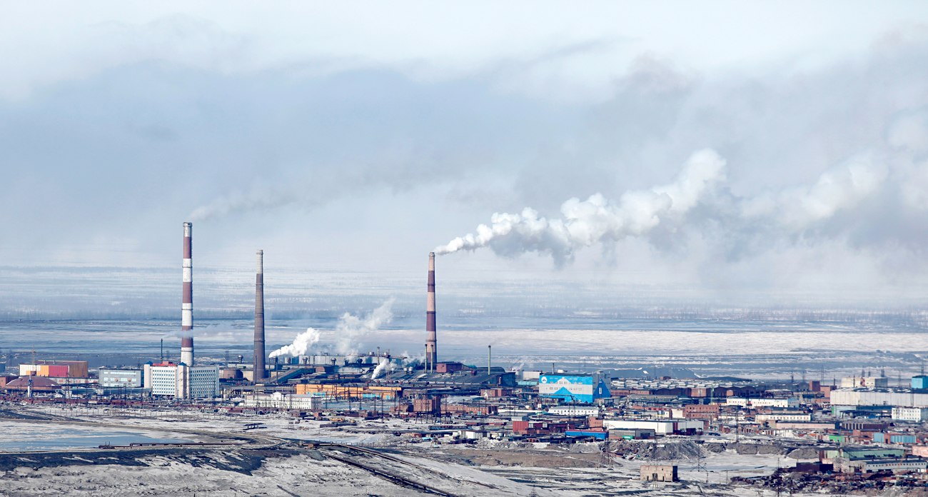 More than a quarter of the 210,000 people living in and around Norilsk work for Norilsk Nikel. Photo: A view of Norilsk Nickel's copper plant, April 16, 2010.