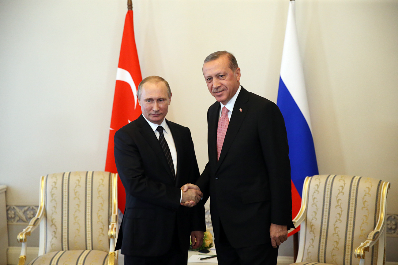 Vladimir Putin and Recep Tayyip Erdogan in St. Petersburg on Aug. 9, 2016.