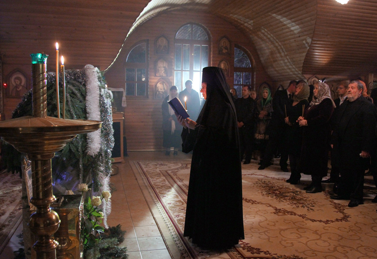 Nuns at the Christmas service in the Holy Trinity St. George's Monastery in Lesnoe village, Adler district of Sochi.