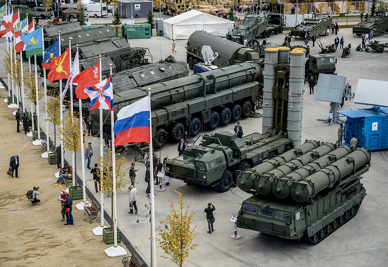 Military machines displayed during the international military-technical forum ARMY-2016 at the Patriot Congress and Exhibition Center in the Military Patriotic Park of Culture and Recreation of the Russian Armed Forces, near Moscow.