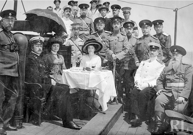 Prince Chakrabongse (standing, center) with officers of the Imperial Guard. 