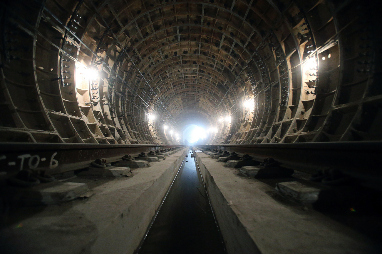 Construction of Fonvizinskaya metro station on the Lyublinsko-Dmitriyevskaya Line in Moscow.