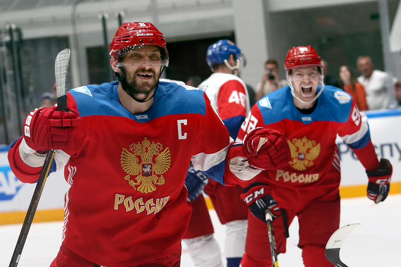 Team Russia forward Alexander Ovechkin in action during the IIHF World Championship pre-tournament game between Russia and Czech Republic at the Yubileiny Palace in St. Petersburg.
