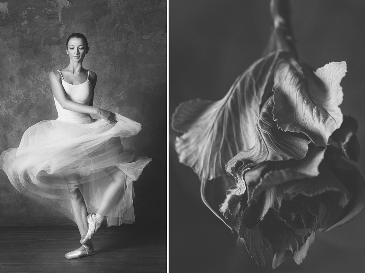 Comparing women to flowers is a traditional motif in European and Asian culture. “Working on the photo series I thought of what lasts longer — the moment when a flower is motionless or the gesture of a ballerina? Nature creates perfect forms and inspires art to replicate them.” says Yulia Artemyeva describing her photo project. The visual mimesis is conveyed by the near mirror image of a flower’s shape and a ballerina’s gesture captured in photos.