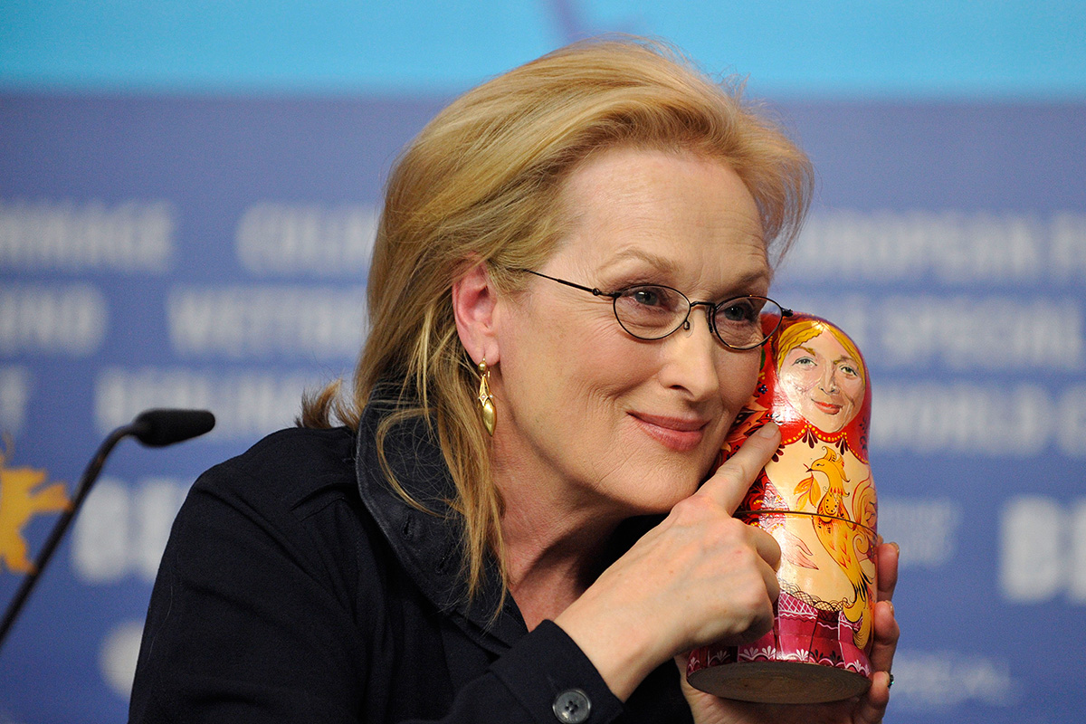 Decorating Matryoshkas is a chance to show creativity: there are many dolls depicting politicians, both Russian and foreign, movie stars, LGBT “rainbow” colors, dolls with architectural landmarks, yellow Lego faces, Russian winter landscapes, icons, Father Frost (Russian Santa), characters from Russian fairytales … Or actress Meryl Streep.