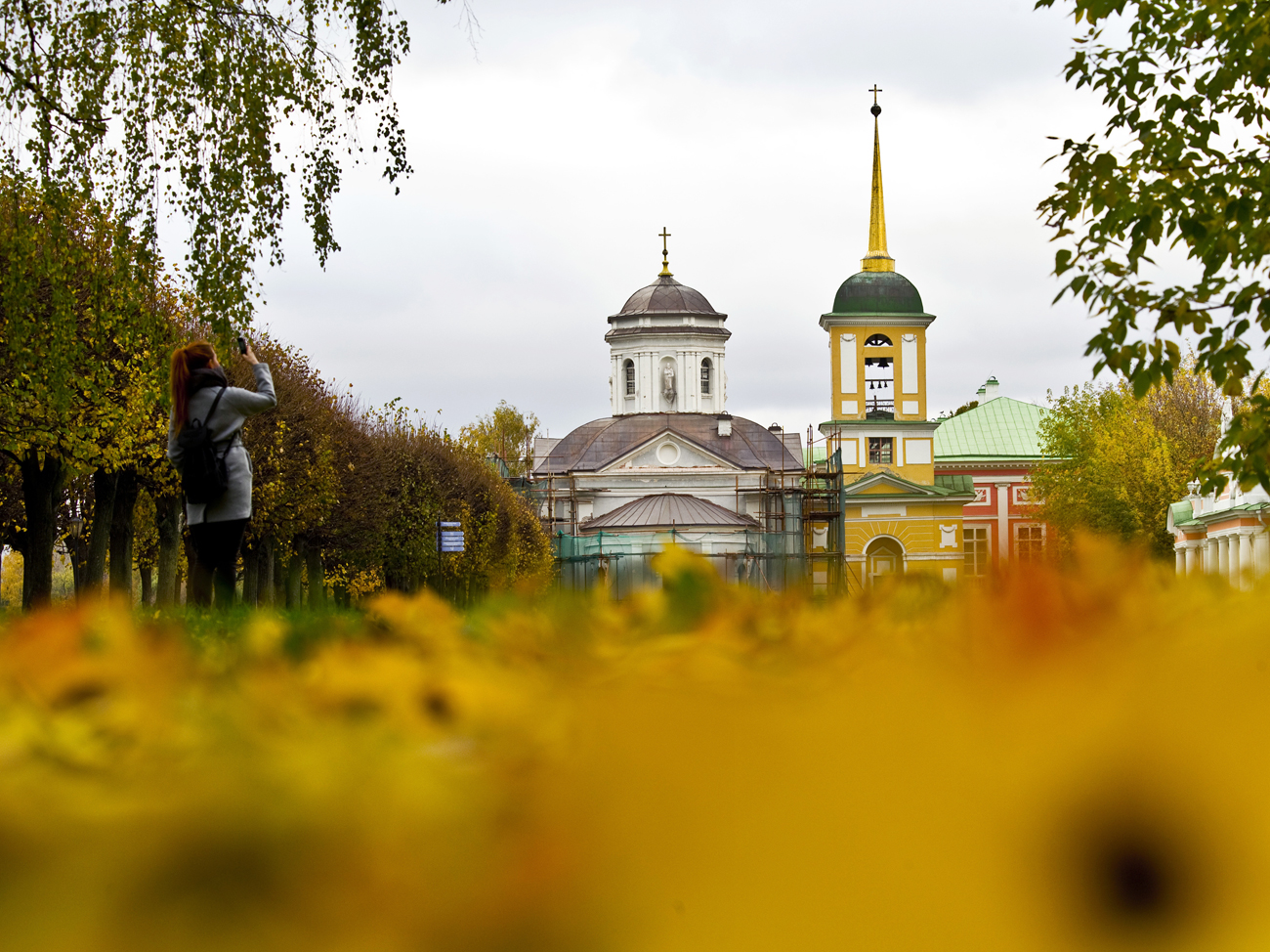 A church is seen at the "Kuskovo" estate museum in Moscow, Russia.