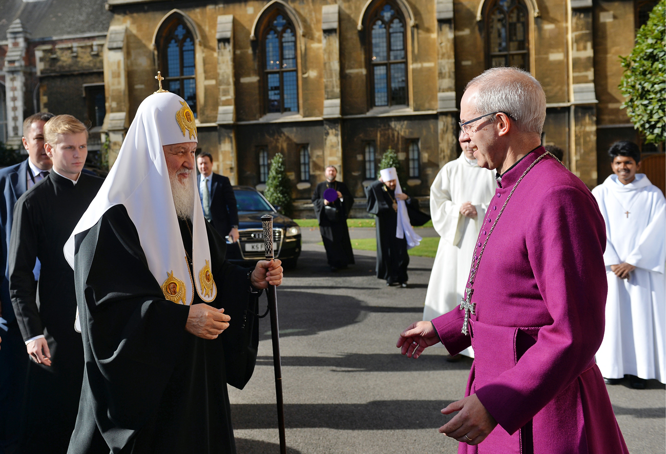 Patriarch Kirill (L) of Moscow and All Russia meets with Archbishop Justin Welby of Canterbury at Lambeth Palace on Oct. 18. 