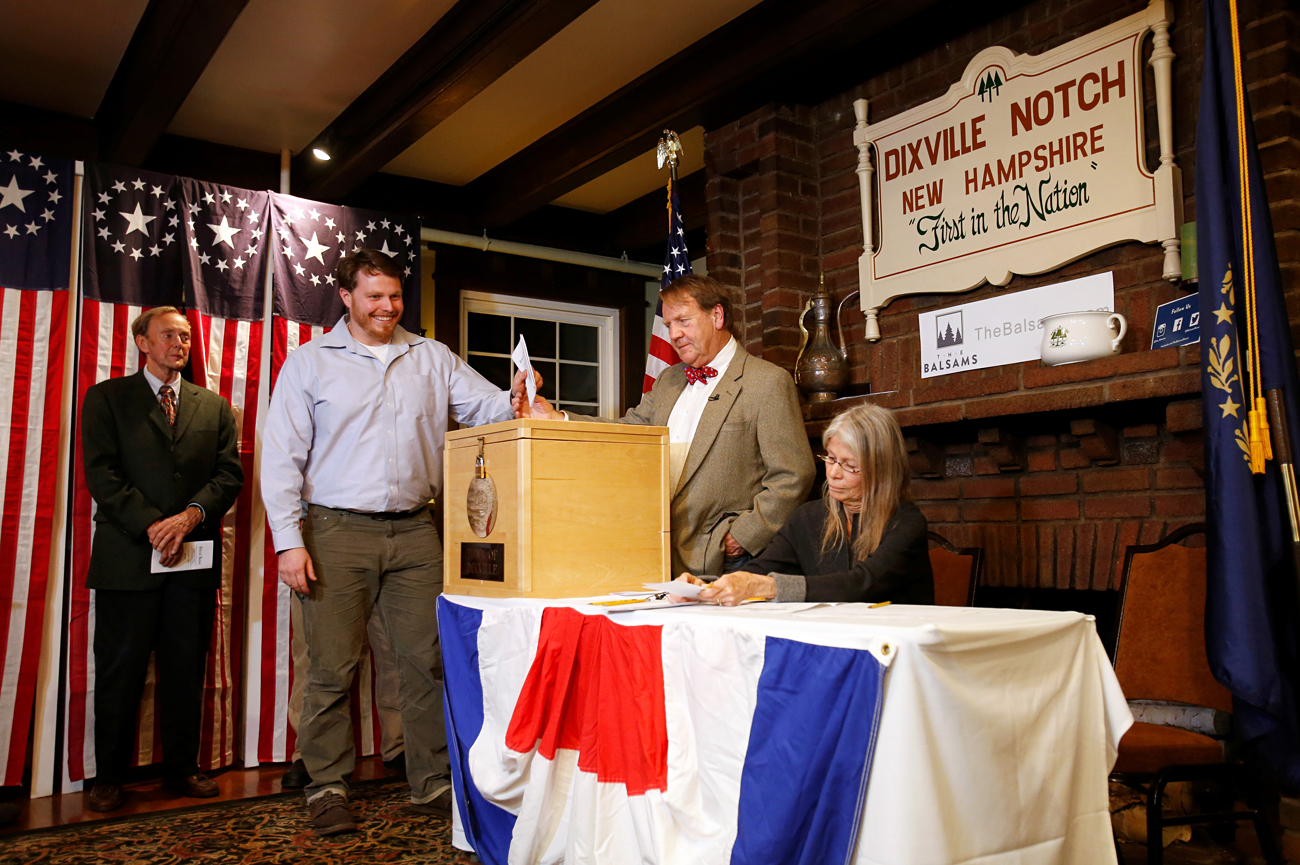 Clay Smith is the first to cast his ballot in the U.S. presidential election at midnight in tiny Dixville Notch, New Hampshire, November 8, 2016. 