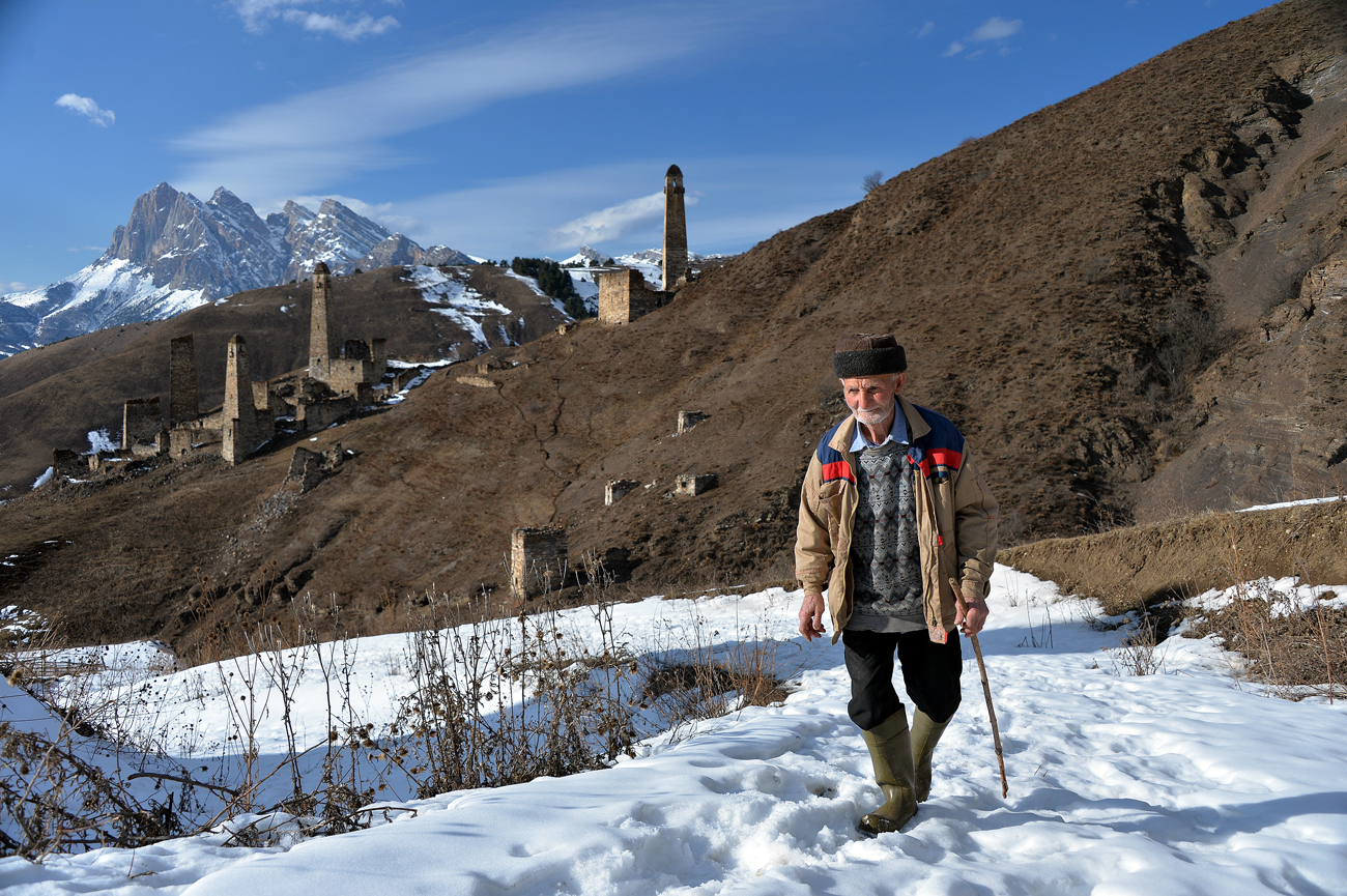 Isropil Chaniyev (born 1940), the only resident of a farmstead near the Pyaling historical-architectural tower complex in the Dzheirakh District of the Republic of Ingushetia