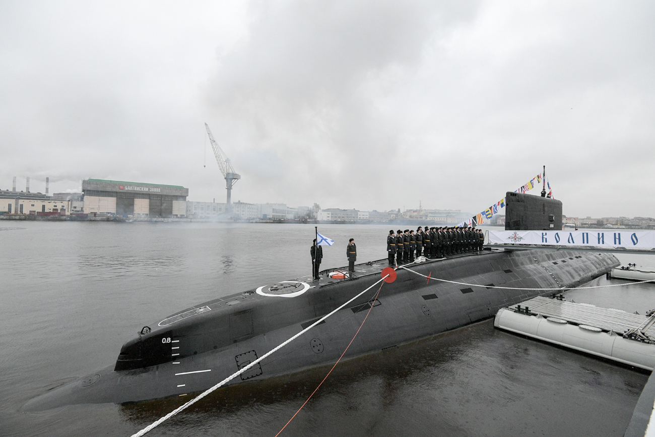 A ceremony to transfer the Kolpino submarine to the Russian Navy at the Admiralty Shipyards in St. Petersburg.