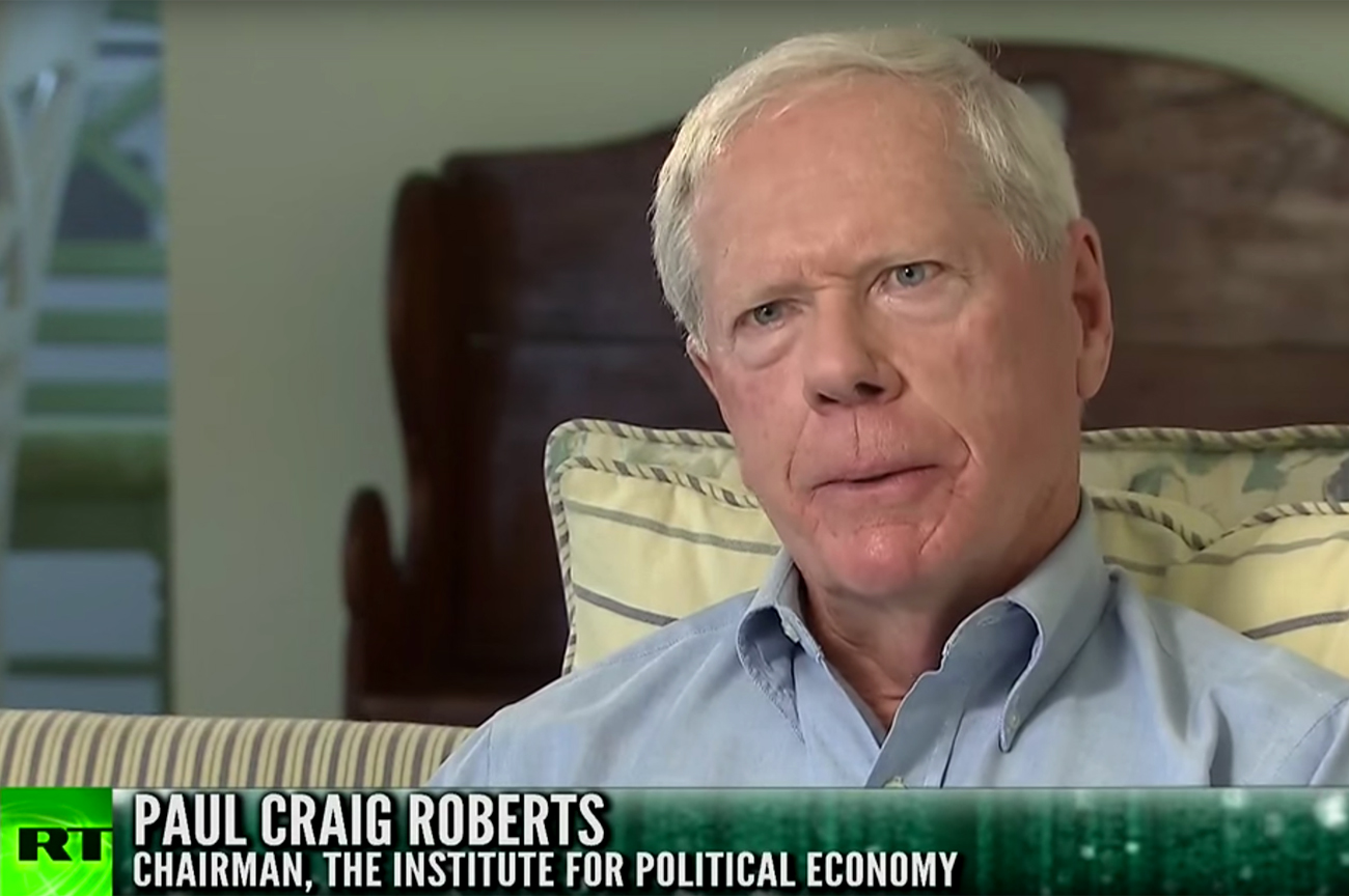 Screenshot from RT interview with Paul Craig Roberts, Nov. 25, 2015.