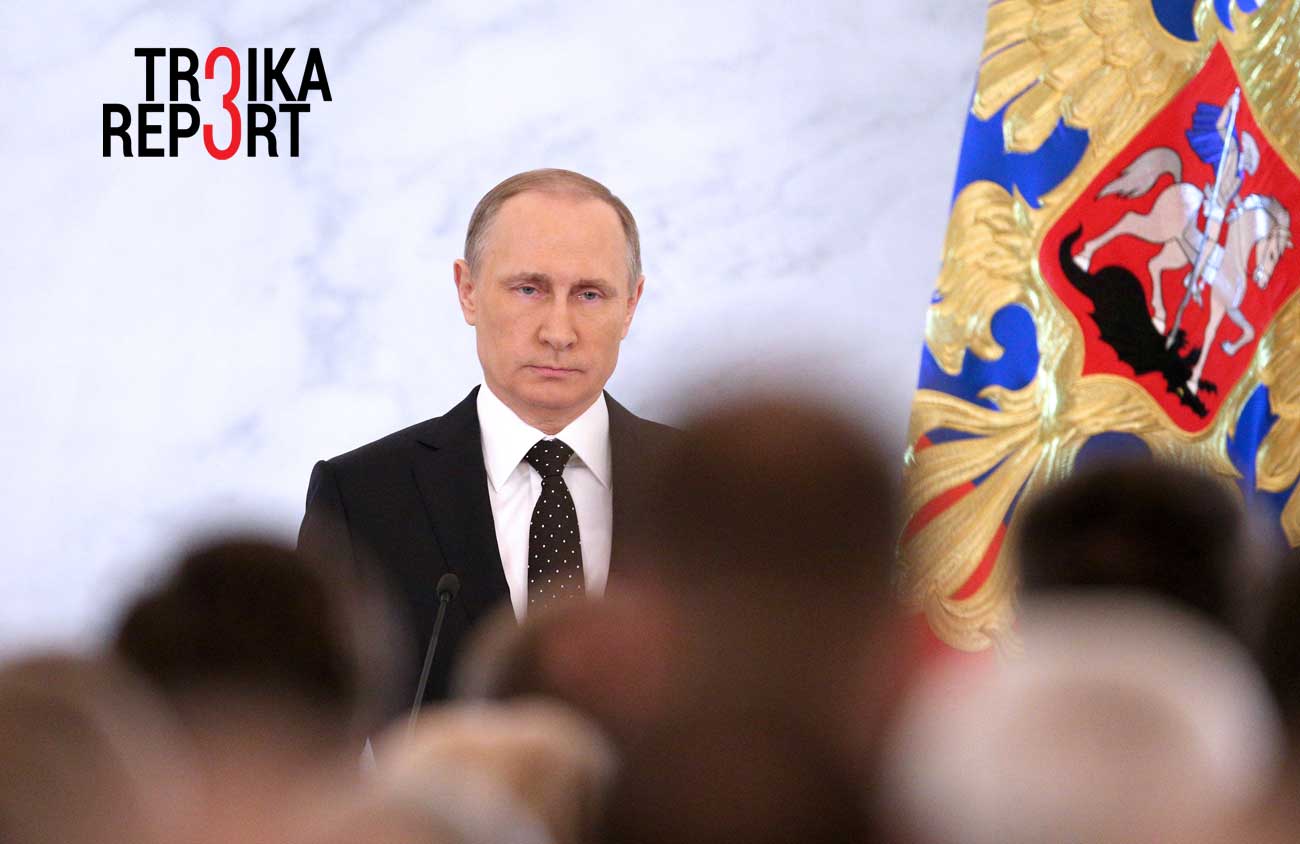 Russia's President Vladimir Putin delivers his annual address to the Federal Assembly, at the Moscow Kremlin. 