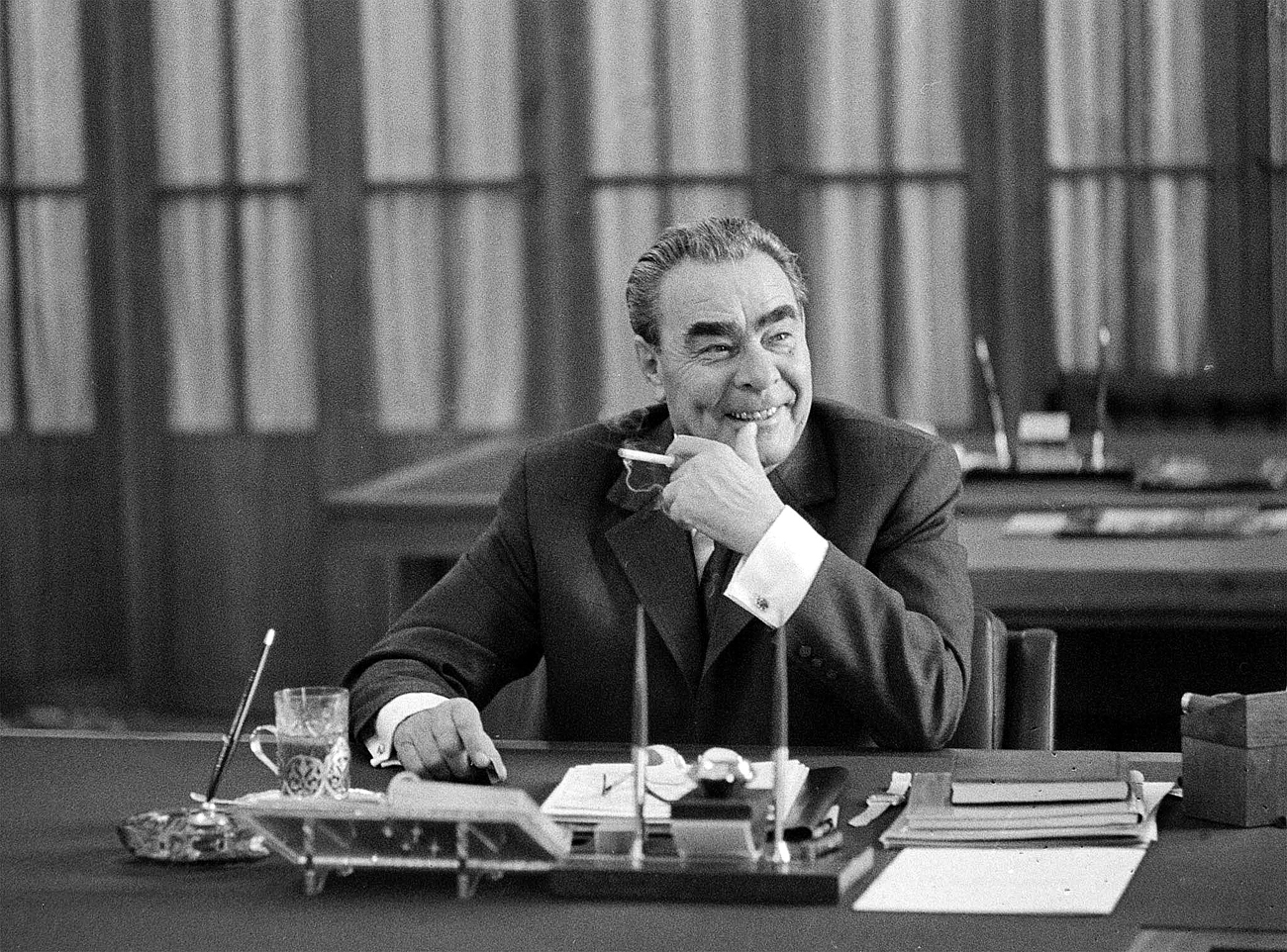 Even though Soviet citizens could get in trouble with the authorities for telling political jokes, during the Era of Stagnation, as the Brezhnev period was known, many people made fun of the all-seeing Communist Party and its leader. Photo: Leonid Brezhnev in his study in the Kremlin, Moscow.