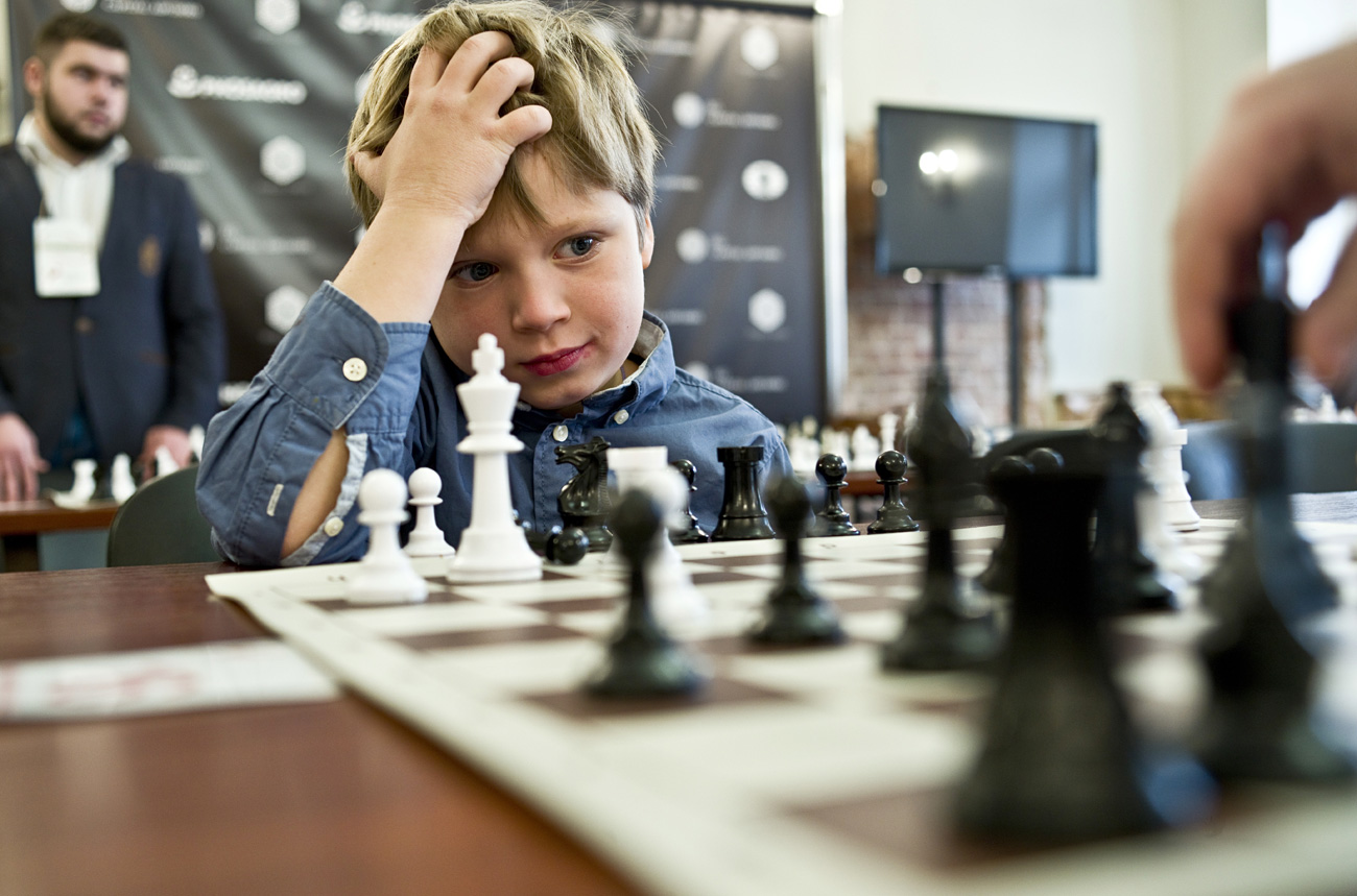 A participant during the 10th Third League Grand Baby Chess Cup of the Russian Chess School at the Botvinnik Central House of Chess.