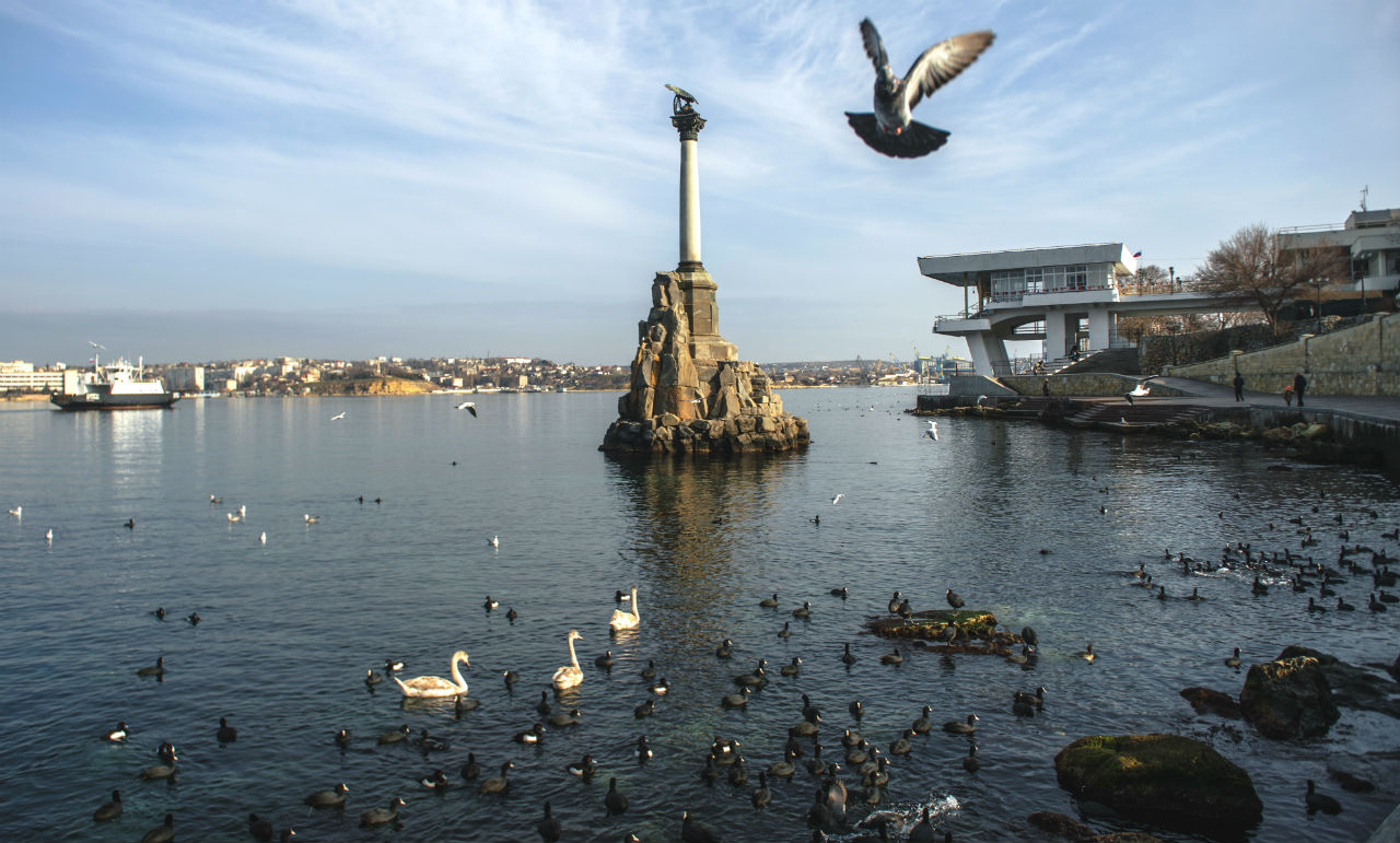 View of the Monument to Sunken Ships in Sevastopol. 01/21/2015