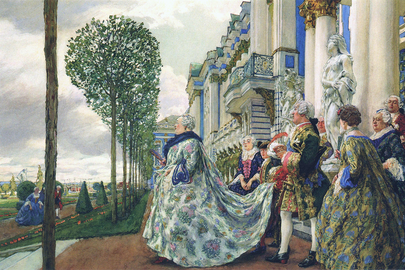 Ilustração em referência a obra “Tsárskoie Selô”, de Aleksandr Benois, durante o reinado de Isabel