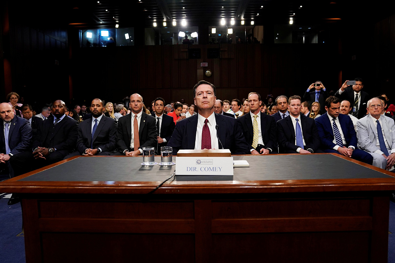 Former FBI Director James Comey testifies before a Senate Intelligence Committee hearing on Russia's alleged interference in the 2016 U.S. presidential election on Capitol Hill in Washington, U.S., June 8, 2017