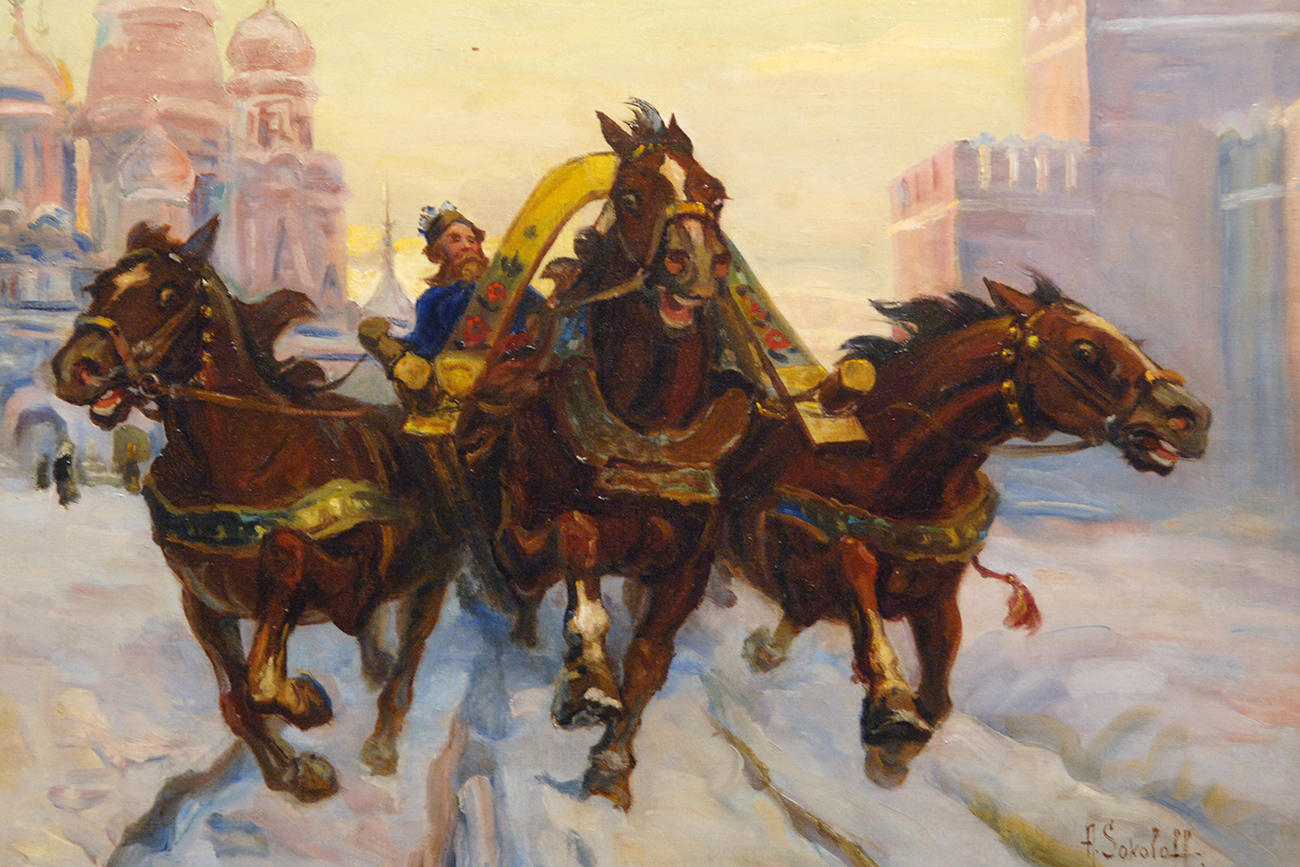 Alexander Sokolov 'By Troika on Red Square. Old Rus,' 1960. 23rd Russian Antique Salon in the Central House of Artists in Moscow.