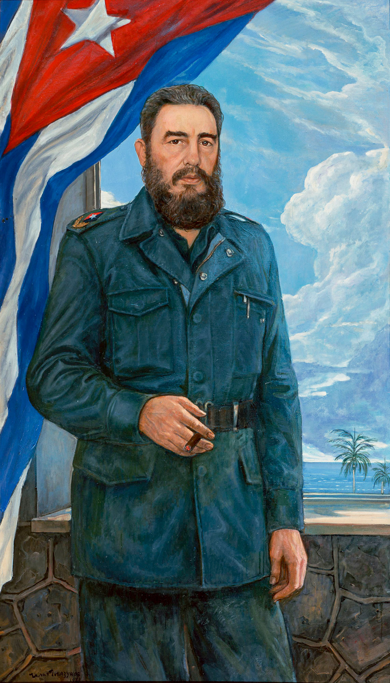 Glazunov je naslikao mnoge istaknute sovjetske i strane socijalističke lidere, od kubanskog lidera Fidela Castra.../ "Fidel Castro", 1983.