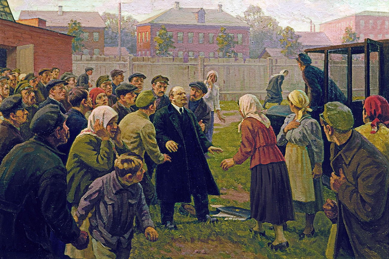 Mikhail Sokolov. "Tentativa de assassinato de Vladímir Lênin, em 30 de agosto de 1918”, Museu Cental Vladímir Lênin