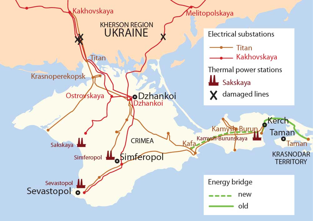 The second line of 'energy bridge' between Krasnodar Territory and the Crimean peninsula was launched on Dec. 15. The first segment was started up in early December. Another two lines of the energy bridge from Russia are due to be commissioned in May 2016 to enlarge the total power capacity to 1,300 megawatts, excluding electricity flow from Ukraine.