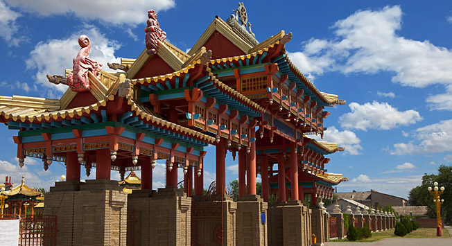 Southern gates of the Golden Temple of Shakyamuni Buddha in Elista, Kalmykia.