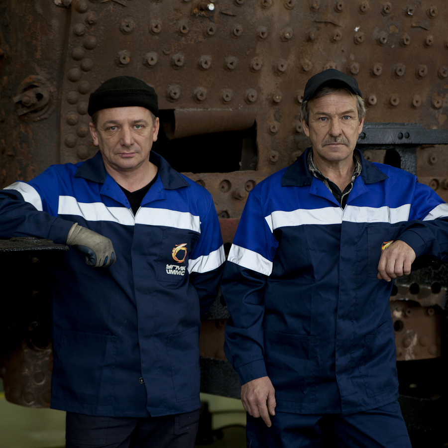 Sergey Kochnev, 47, tinsmith; currently working on the restoration of an OV-type locomotiveSergey Ulyashin, 50, car mechanic; currently working on the restoration of an OV-type locomotive