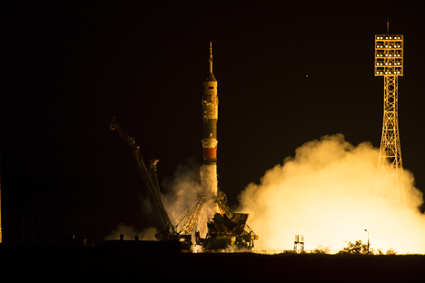 O lançador Soiuz-FG decolou do Cosmódromo de Baikonur, no Cazaquistão, às 03:03 da quinta-feira no horário local Foto: NASA