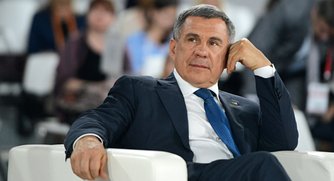 Minnikhanov durante Fórum Inovações Abertas 2014, em Moscou Foto: Evguêni Biatnov/RIA Nôvosti